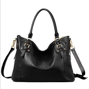 Ainimoer Black Leather Bag with Gold Details